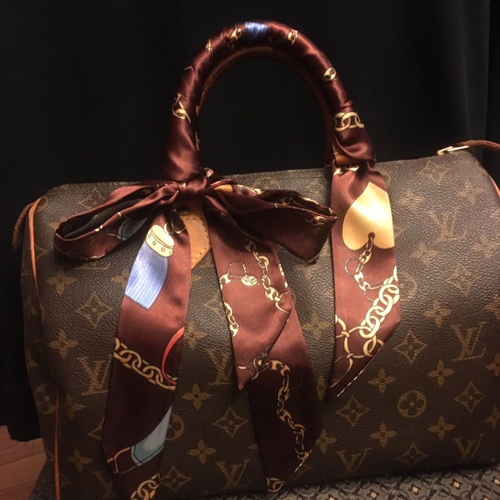 Purse scarf handle cover twilly rich brown chain